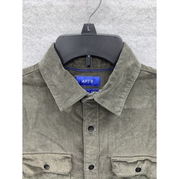APT.9 Shirt Men’s Small Gray Thin Ribbed Corduroy Long Sleeve Button Up Pockets - Picture 9 of 15